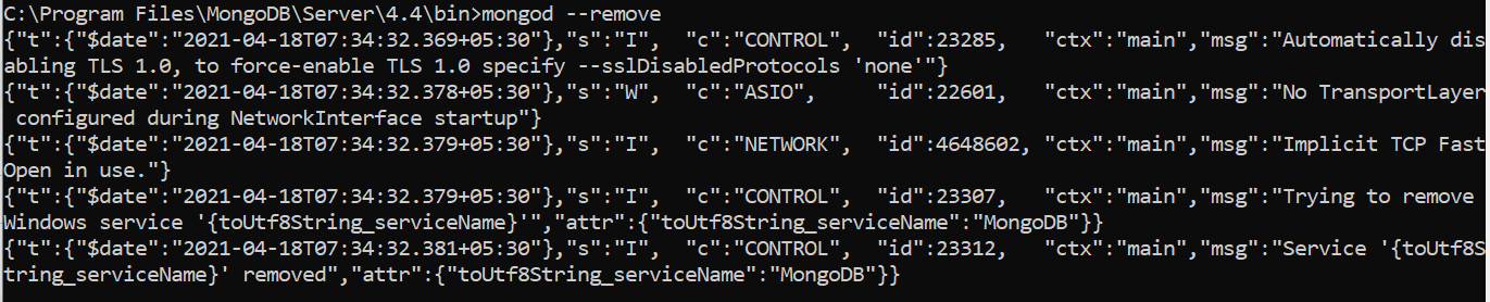 Remove mongo db window service